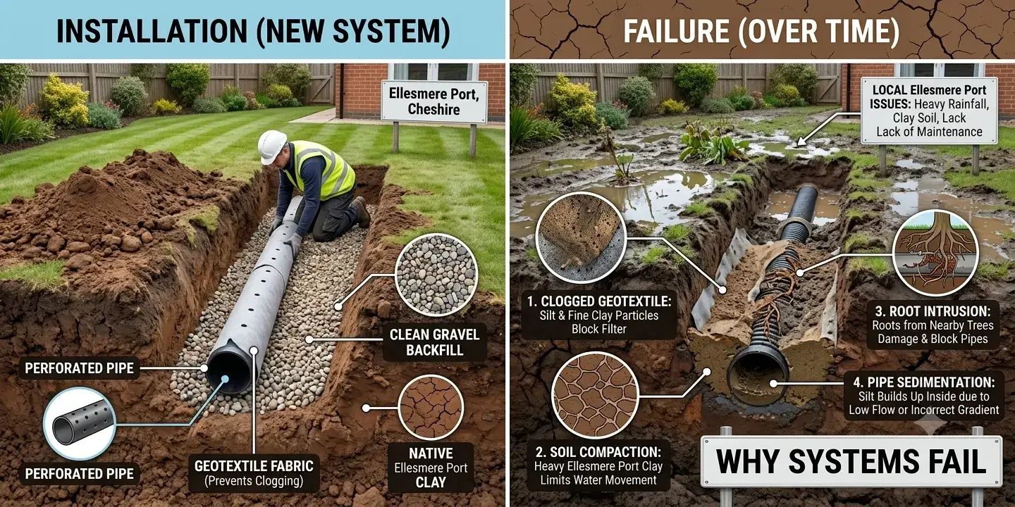 Why Garden Drainage Systems Fail Over Time in Ellesmere Port
