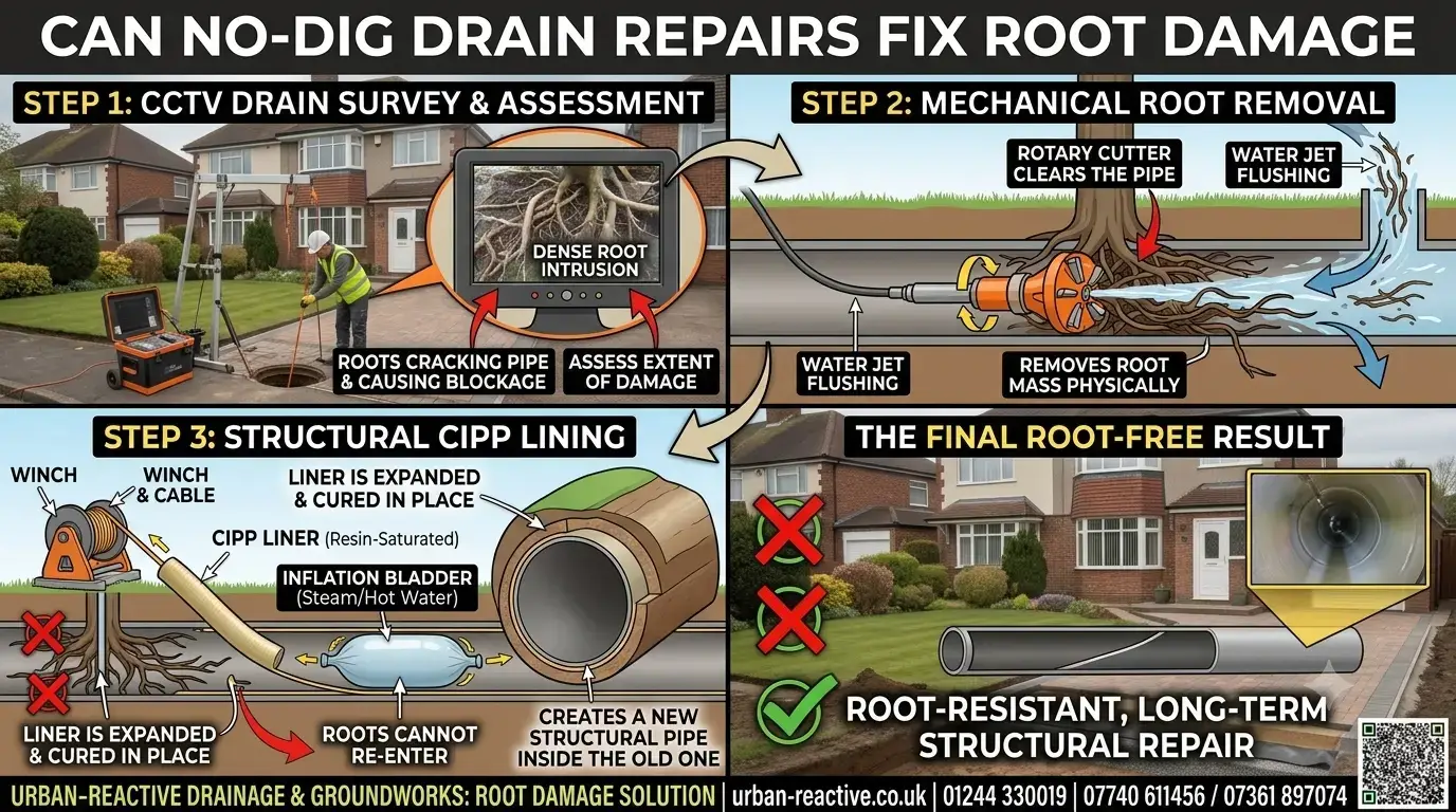 Can No-Dig Drain Repairs Fix Root Damage in Upton near Chester
